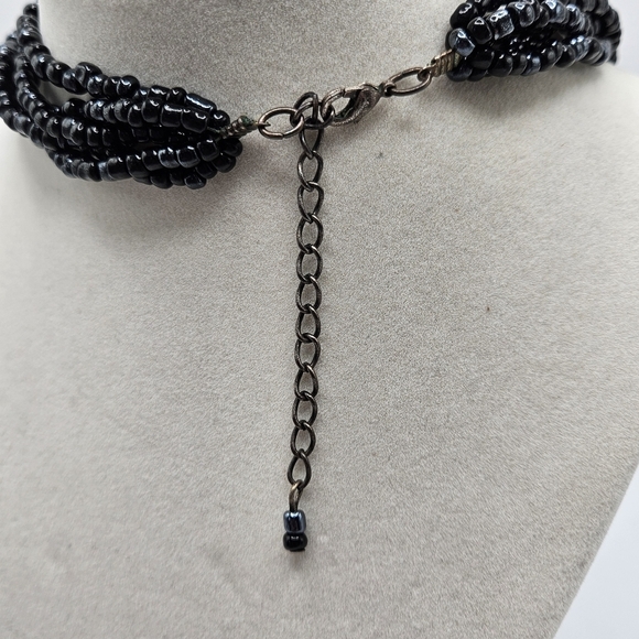 VINTAGE Black Glass Bead Multi-Strand Necklace - Picture 5 of 5